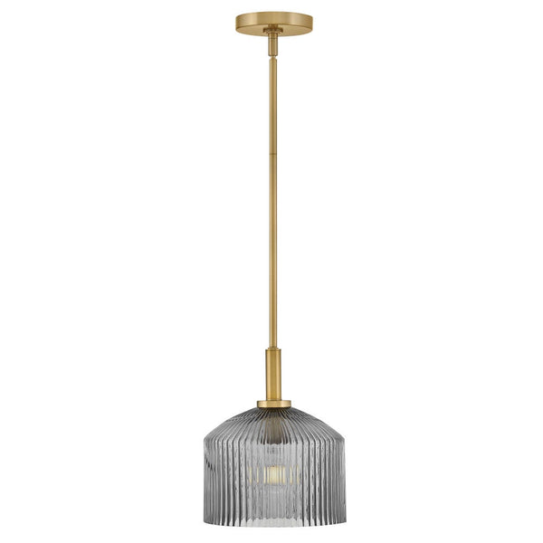 Taton 9" One Light Small Pendant, Lacquered Brass / Smoked Glass