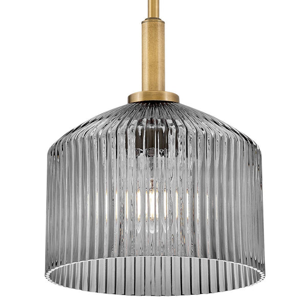 Taton 9" One Light Small Pendant, Lacquered Brass / Smoked Glass