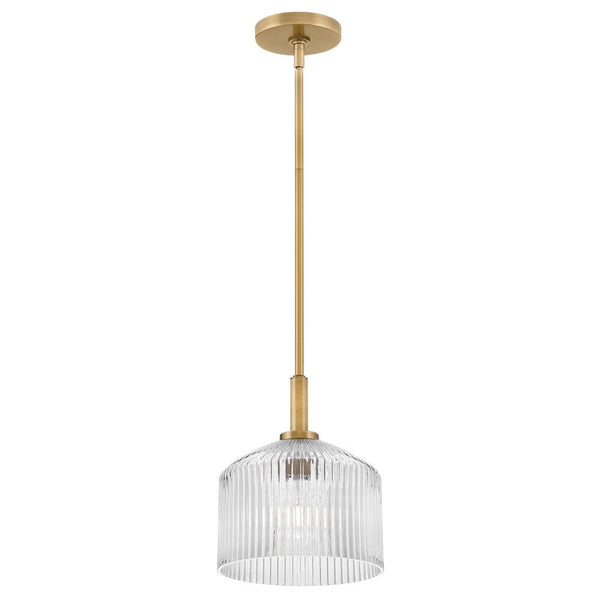 Taton 9" One Light Small Pendant, Lacquered Brass / Clear Glass