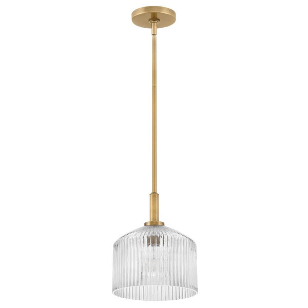 Taton 9" One Light Small Pendant, Lacquered Brass / Clear Glass