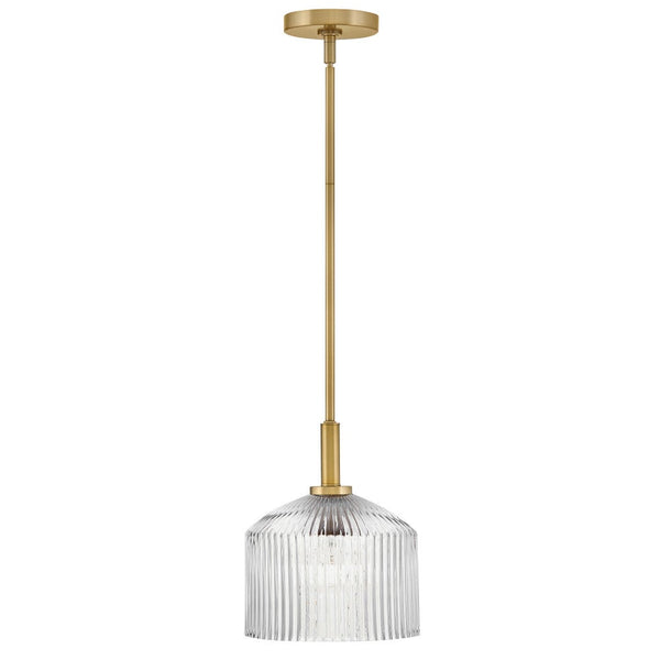 Taton 9" One Light Small Pendant, Lacquered Brass / Clear Glass