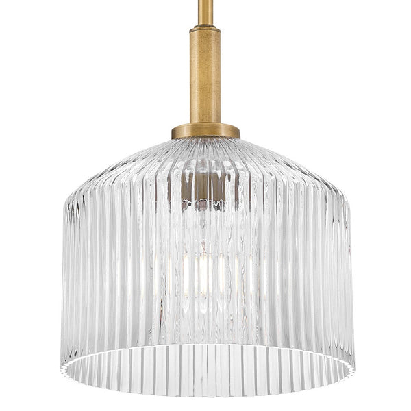 Taton 9" One Light Small Pendant, Lacquered Brass / Clear Glass