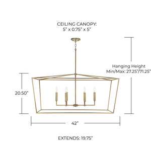 Morgan 42" Six Light Island Pendant, Aged Brass