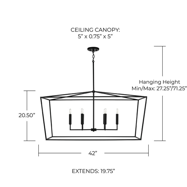 Morgan 42" Six Light Island Pendant, Matte Black