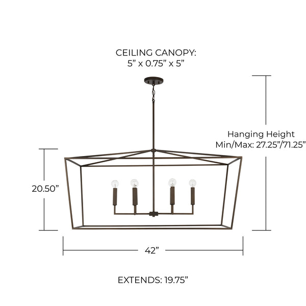 Morgan 42" Six Light Island Pendant, Oil Rubbed Bronze