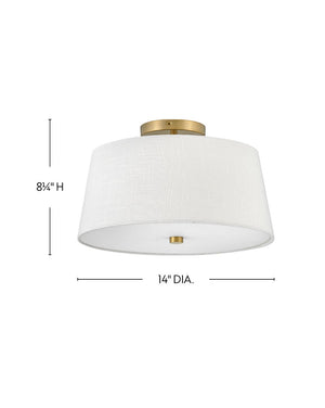 Taen 14" Two Lights Medium Flush Mount, Lacquered Brass