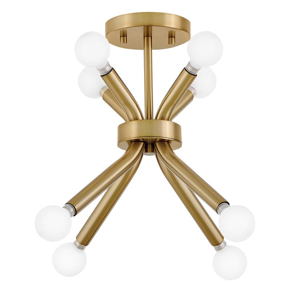 Rason 12" Eight Lights Small Convertible Pendant, Lacquered Brass