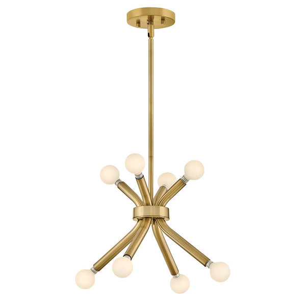 Rason 12" Eight Lights Small Convertible Pendant, Lacquered Brass