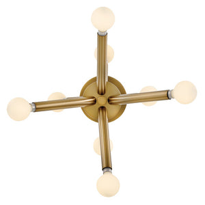 Rason 12" Eight Lights Small Convertible Pendant, Lacquered Brass