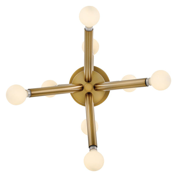 Rason 12" Eight Lights Small Convertible Pendant, Lacquered Brass