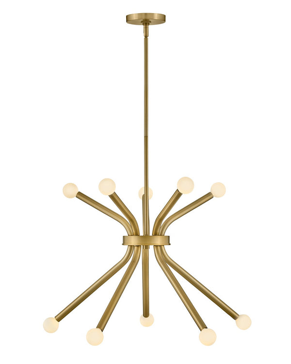Rason 25" Ten Lights Medium Single Tier Chandelier, Lacquered Brass