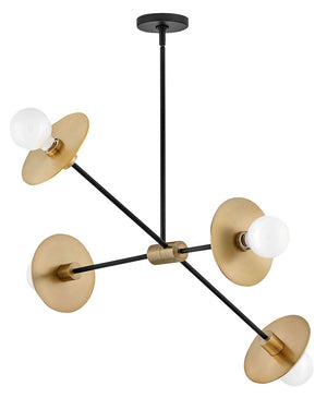 Hawyn 36" Four Lights Medium Mobile Single Tier, Lacquered Brass