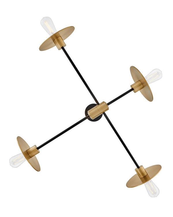 Hawyn 36" Four Lights Medium Mobile Single Tier, Lacquered Brass