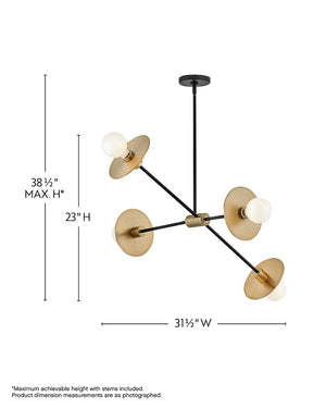 Hawyn 36" Four Lights Medium Mobile Single Tier, Lacquered Brass