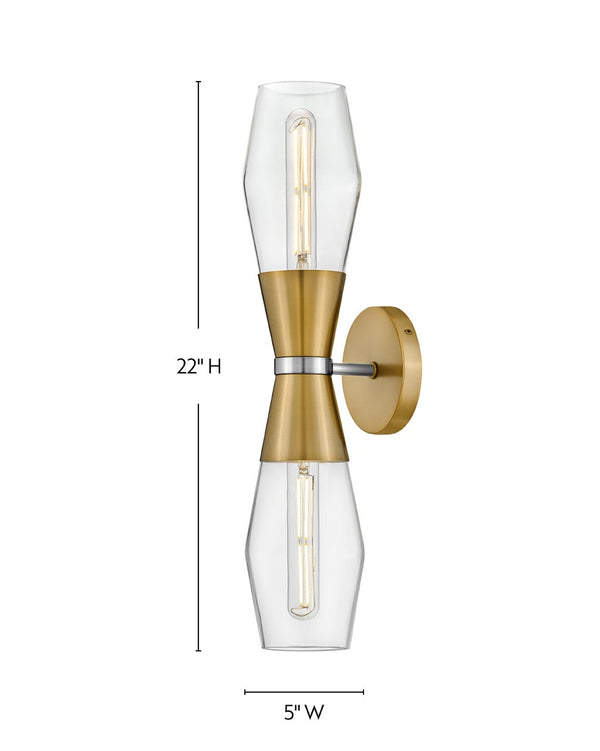 Elar 5" Two Lights Large Sconce, Lacquered Brass