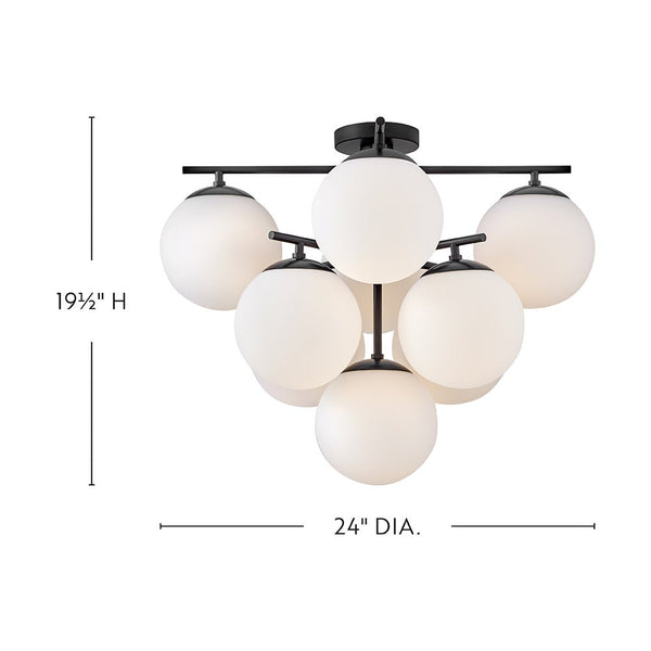 Daion 24" Nine Lights Large Flush Mount, Black