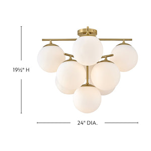 Daion 24" Nine Lights Large Flush Mount, Lacquered Brass