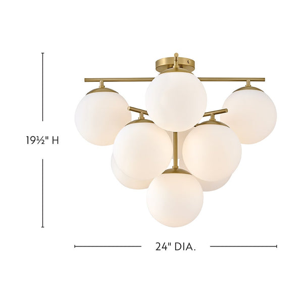 Daion 24" Nine Lights Large Flush Mount, Lacquered Brass