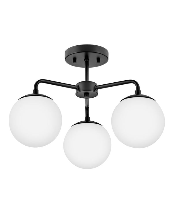 Daion 20" Three Lights Medium Semi-Flush Mount, Black