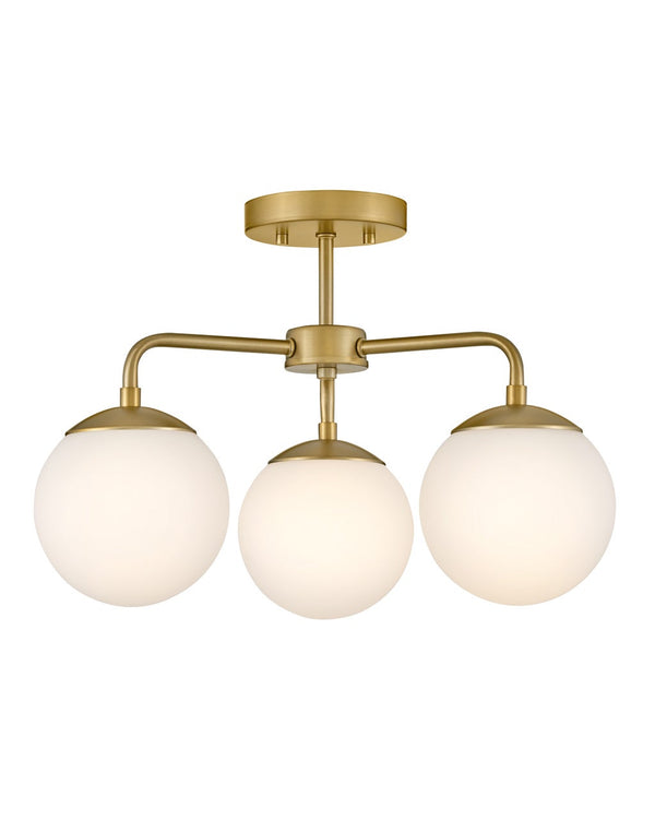 Daion 20" Three Lights Medium Semi-Flush Mount, Lacquered Brass