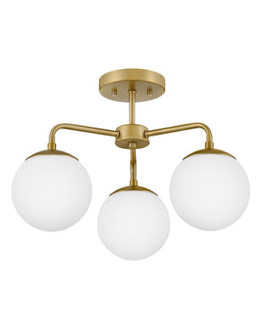 Daion 20" Three Lights Medium Semi-Flush Mount, Lacquered Brass