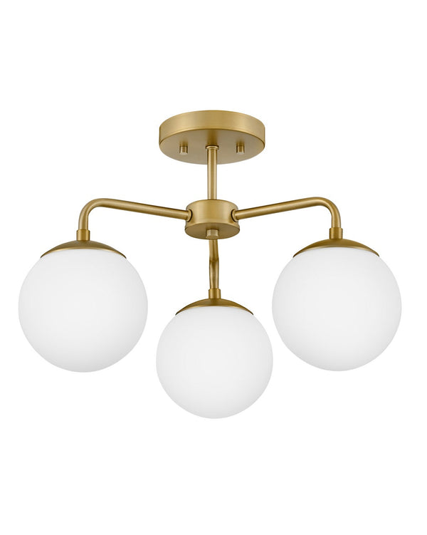 Daion 20" Three Lights Medium Semi-Flush Mount, Lacquered Brass