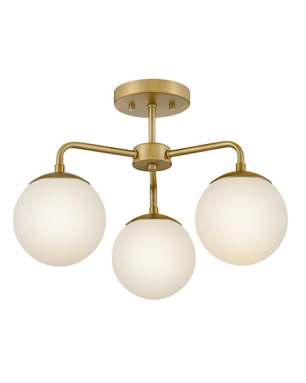 Daion 20" Three Lights Medium Semi-Flush Mount, Lacquered Brass