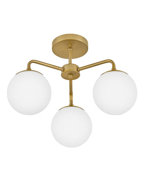 Daion 20" Three Lights Medium Semi-Flush Mount, Lacquered Brass