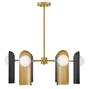 Kaar 30" Six Lights Medium Single Tier, Lacquered Brass / Black