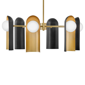 Kaar 30" Six Lights Medium Single Tier, Lacquered Brass / Black