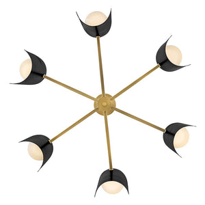 Kaar 30" Six Lights Medium Single Tier, Lacquered Brass / Black