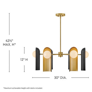 Kaar 30" Six Lights Medium Single Tier, Lacquered Brass / Black