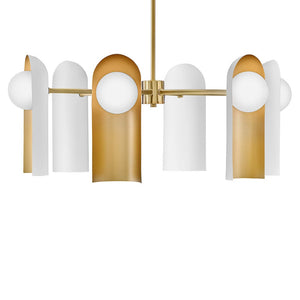 Kaar 30" Six Lights Medium Single Tier, Lacquered Brass / Satin Off-White