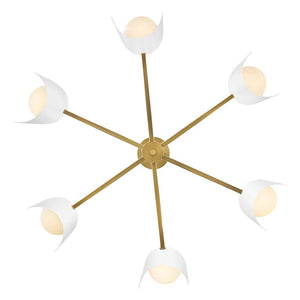 Kaar 30" Six Lights Medium Single Tier, Lacquered Brass / Satin Off-White
