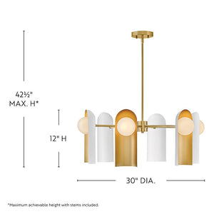 Kaar 30" Six Lights Medium Single Tier, Lacquered Brass / Satin Off-White