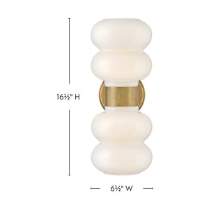 Joette 6" Two Lights Medium Sconce, Lacquered Brass
