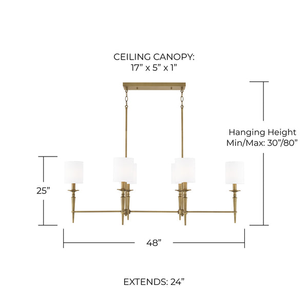 Aurora 48" Six Light Island Pendant, Aged Brass