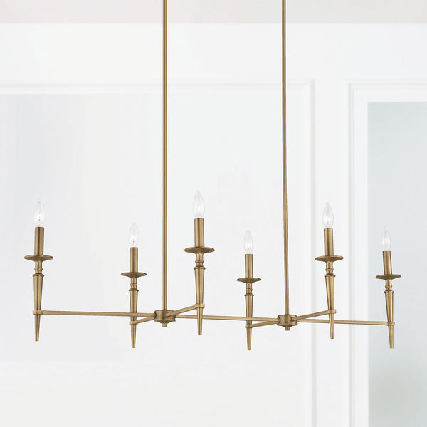 Aurora 48" Six Light Island Pendant, Aged Brass