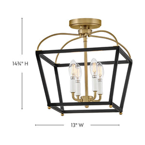 Kawyn 13" Four Lights Small Semi-Flush Mount, Black