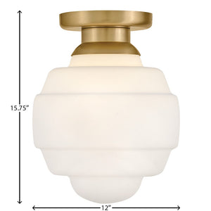 Joelle 12" One Light Small Flush Mount, Lacquered Brass