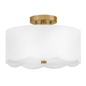 Xaiel 14" Two Lights Medium Semi-Flush Mount, Lacquered Brass