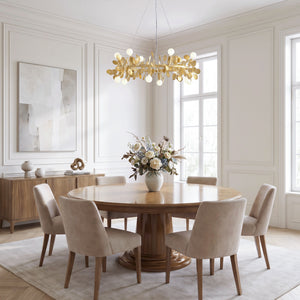 Zaan 30" Twelve Lights Medium Single Tier Chandelier, Distressed Brass