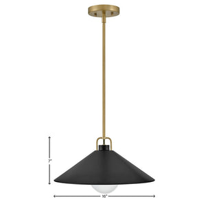 Yaar 16" One Light Large Pendant, Lacquered Brass / Black