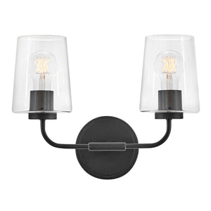 Quaan 14" Two Lights Small Vanity, Black / Clear Glass