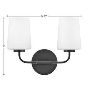 Quaan 14" Two Lights Small Vanity, Black / Eched Opal Glass
