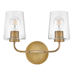 Quaan 14" Two Lights Small Vanity, Heritage Brass / Clear Glass