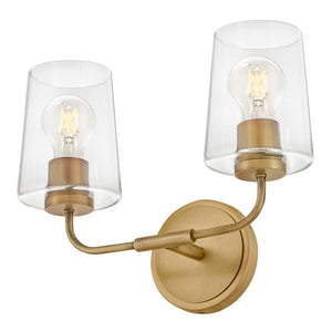 Quaan 14" Two Lights Small Vanity, Heritage Brass / Clear Glass
