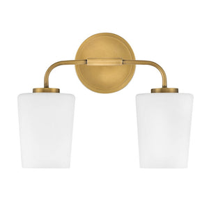 Quaan 14" Two Lights Small Vanity, Heritage Brass / Etched Opal Glass