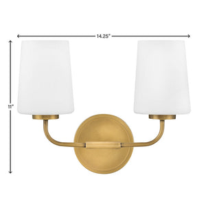 Quaan 14" Two Lights Small Vanity, Heritage Brass / Etched Opal Glass
