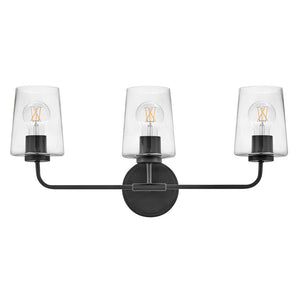 Quaan 24" Three Lights Medium Vanity, Black / Clear Glass